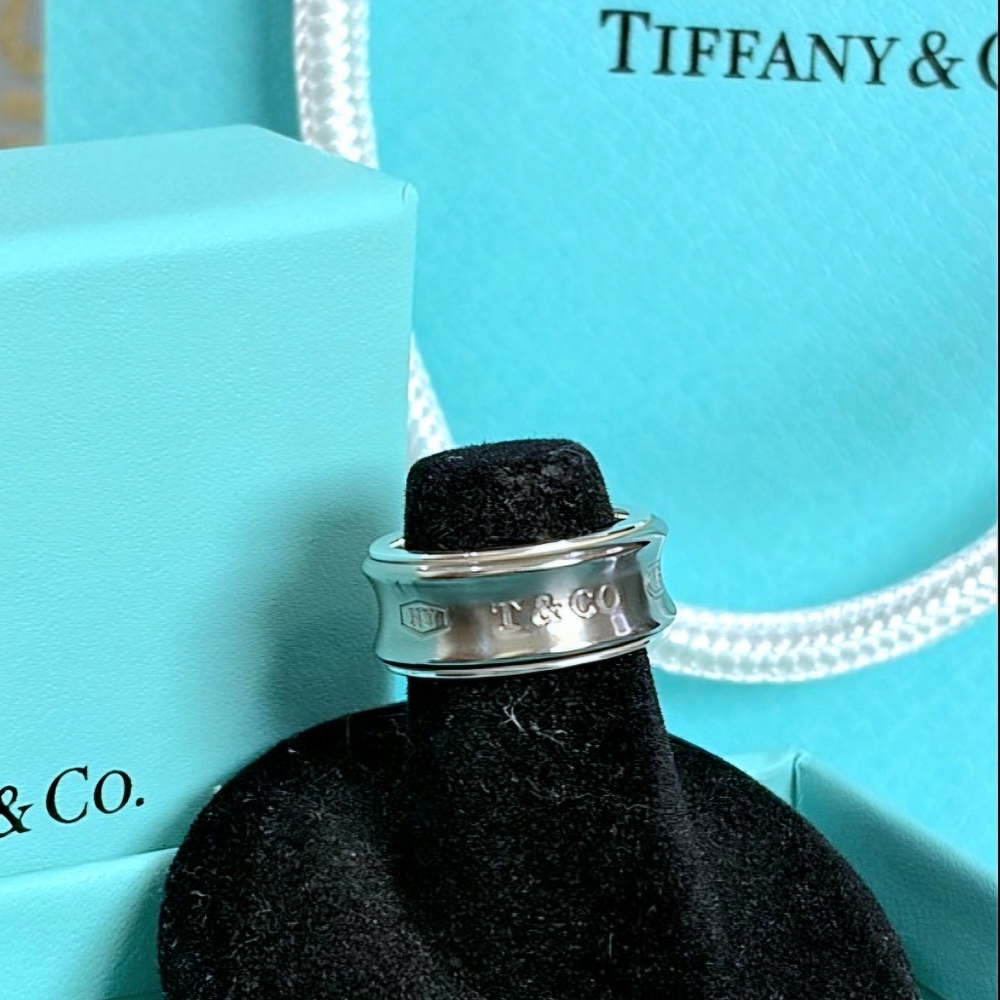 💍Tiffany & Co. 1837 Concave Vintage Sterling Silver 925 & Titanium Ring Sz 4.5 🎀